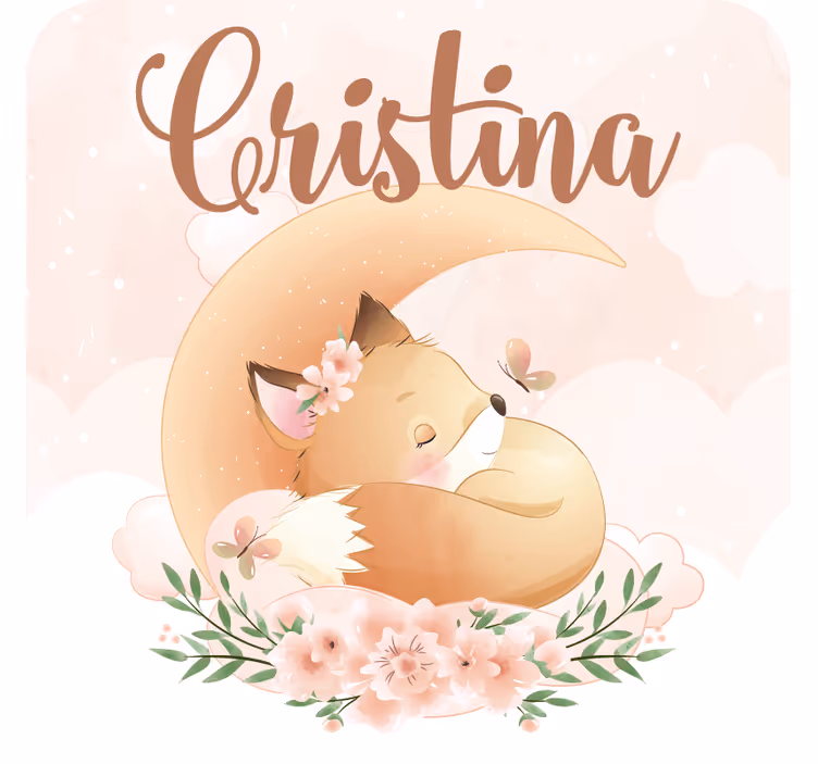 Personlig coaster sovende ræv med blomsterdetaljer - TenStickers