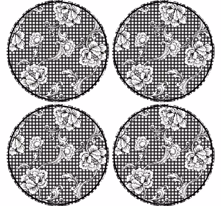Coaster med blomstret ternet mønster - TenStickers