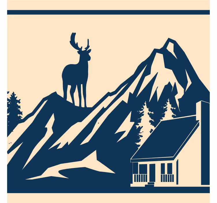 Vintage coaster med bjergscene og hjort - TenStickers