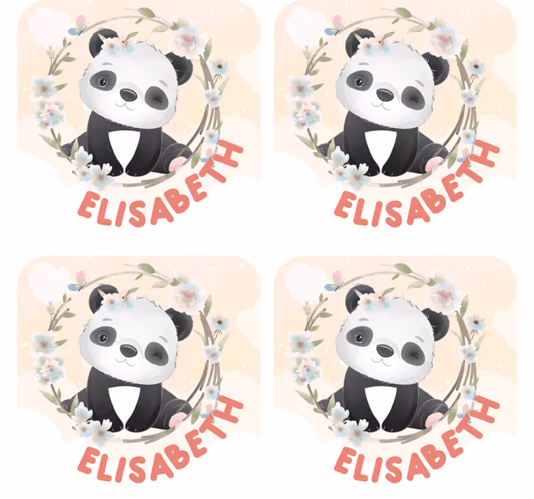 Personlig coaster med panda og blomsterdetaljer - TenStickers
