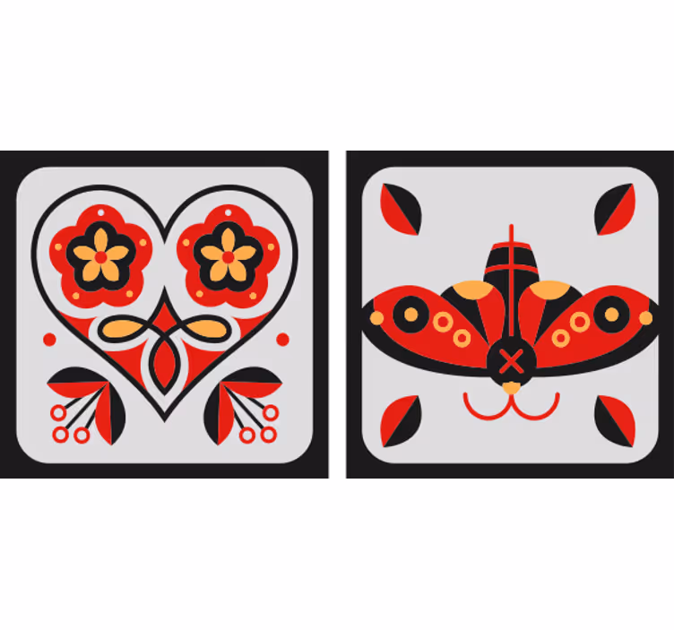 Skør coaster med hjerte og sommerfuglemotiver - TenStickers