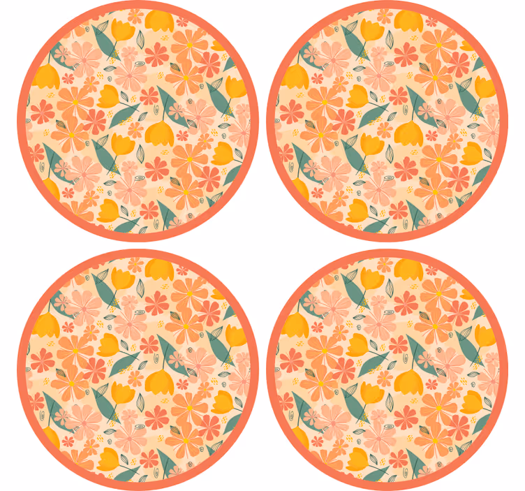 Blomsterprydet rund coaster - TenStickers