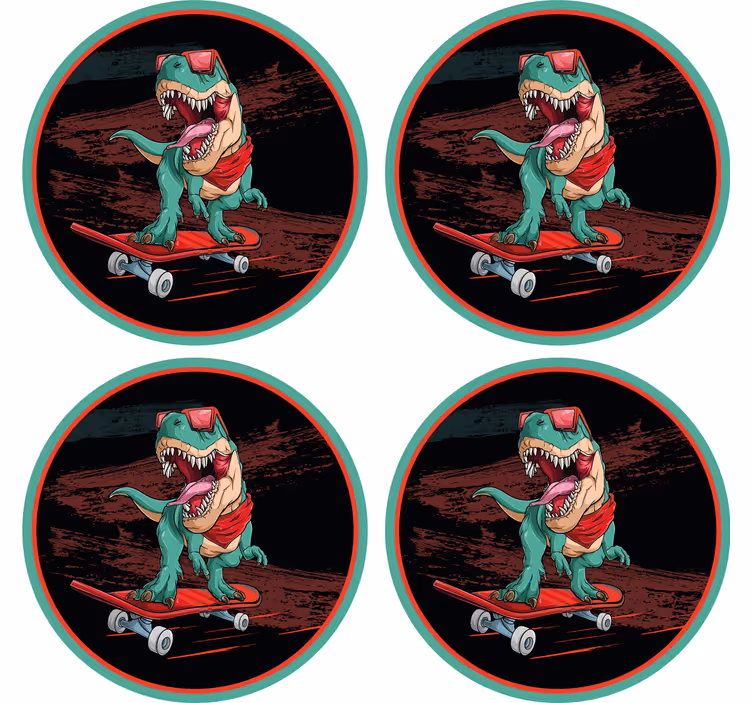 Skør coaster med skateboardende dinosaur grafik - TenStickers