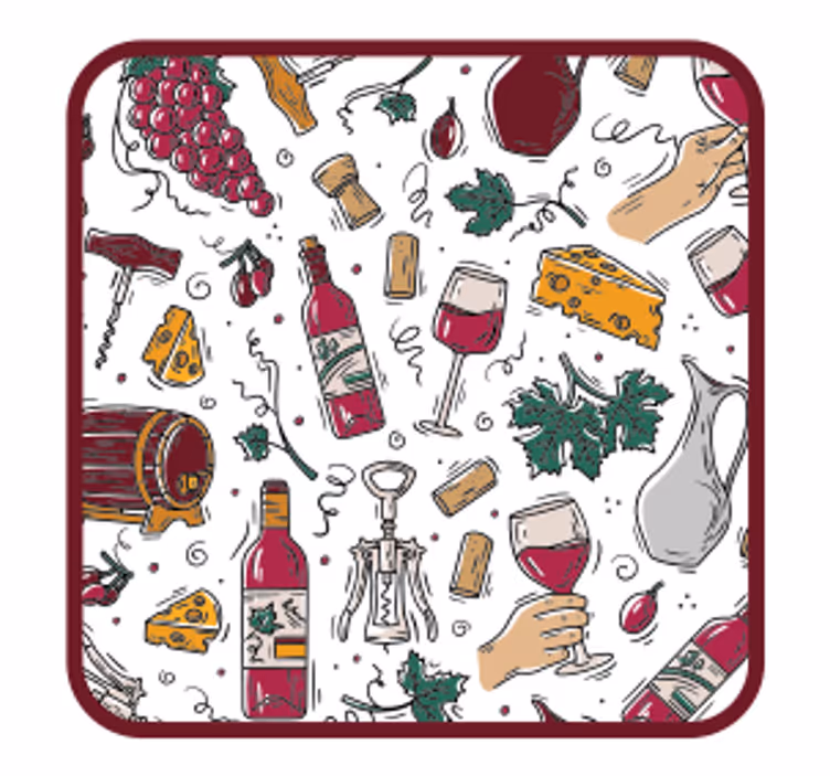 Øl coaster vinflasker druer ost - TenStickers
