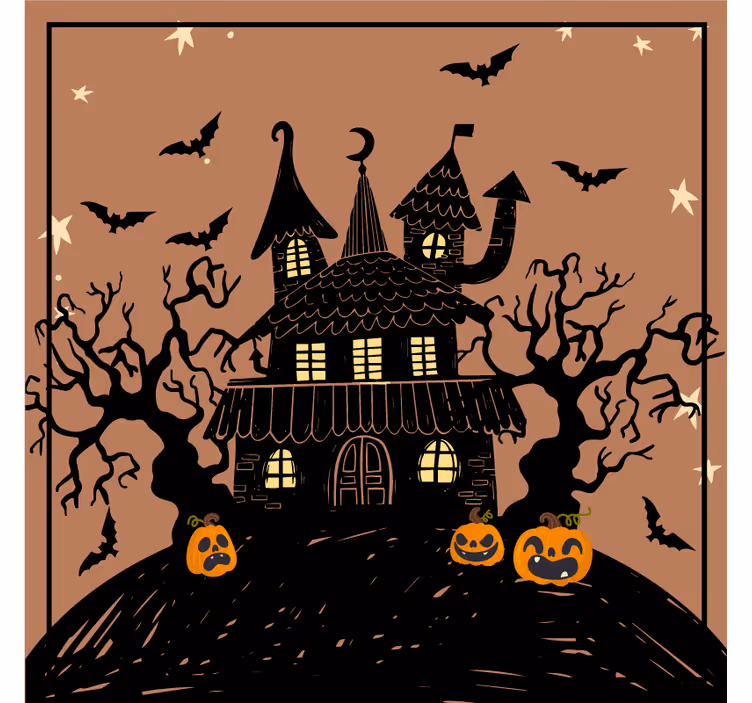 Hjemsøgt hus med flagermus halloween -rutschebane - TenStickers