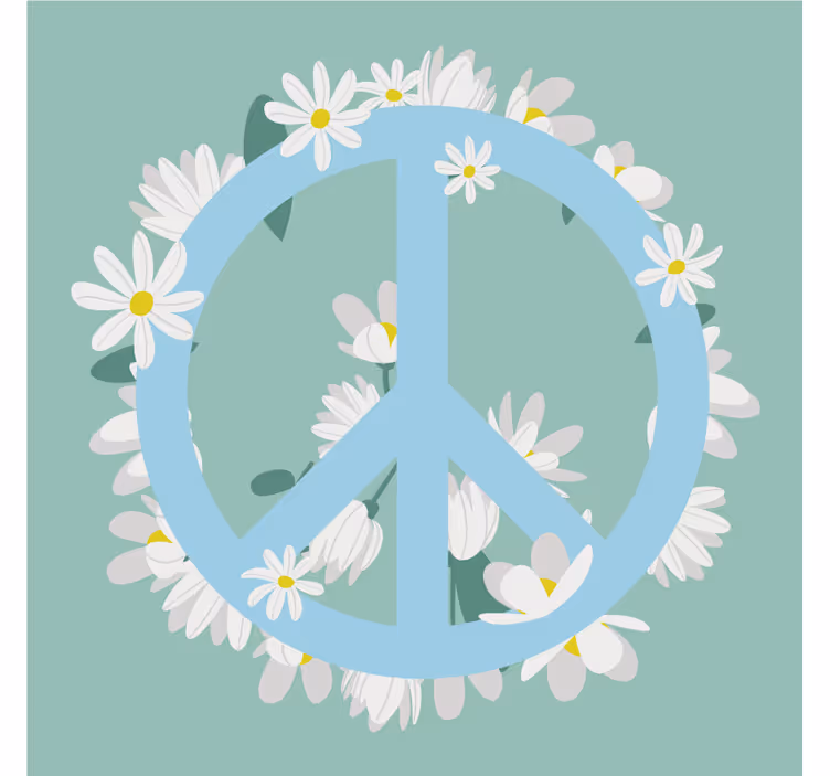Tekst coaster fredssymbol omfavnet af margueritter - TenStickers