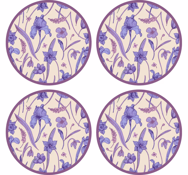 Coaster med blomstret lilla mønster - TenStickers