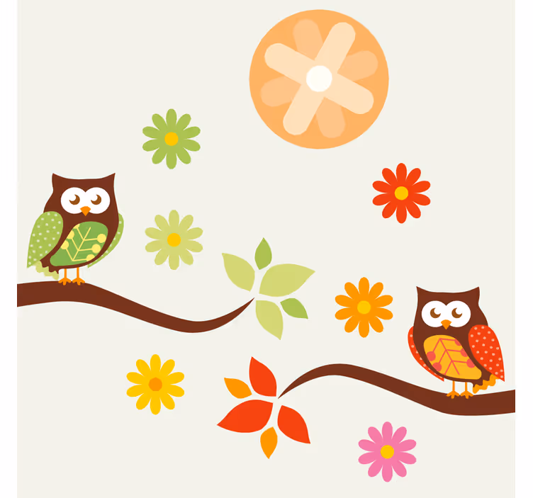 Skør coaster med farverige ugler og blomster - TenStickers