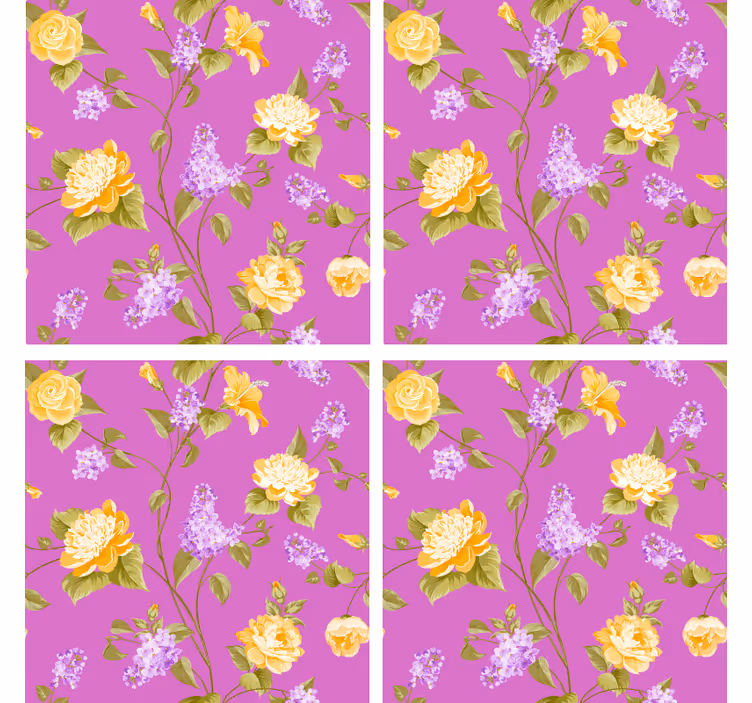 Coaster med blomsterprint og gule roser - TenStickers