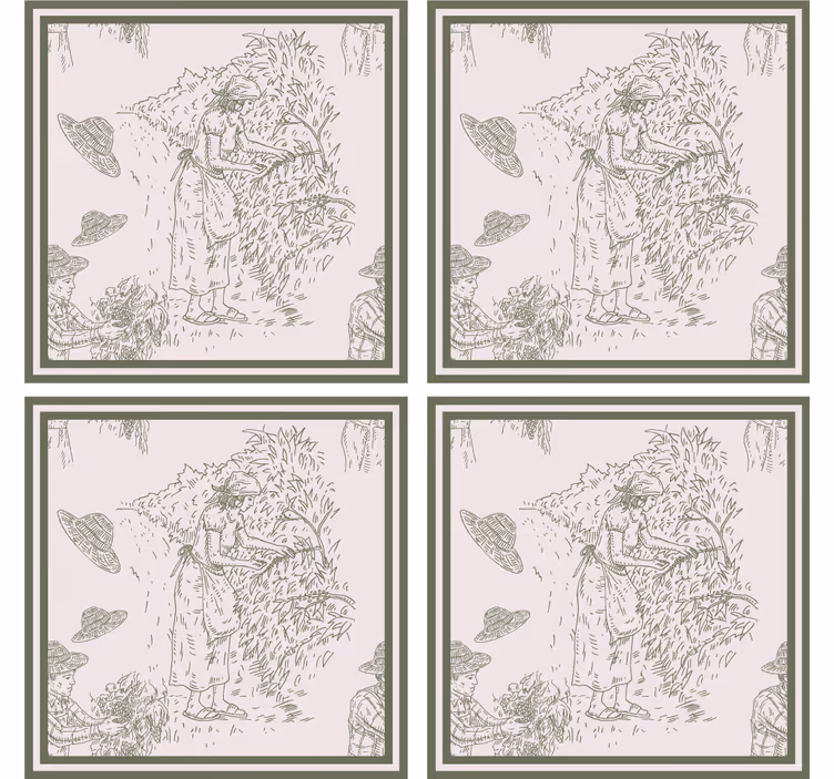 Fransk vintage mønster i grøn coaster - TenStickers