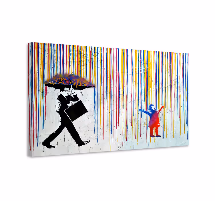 Farverig regn kunst lærredsbillede - TenStickers