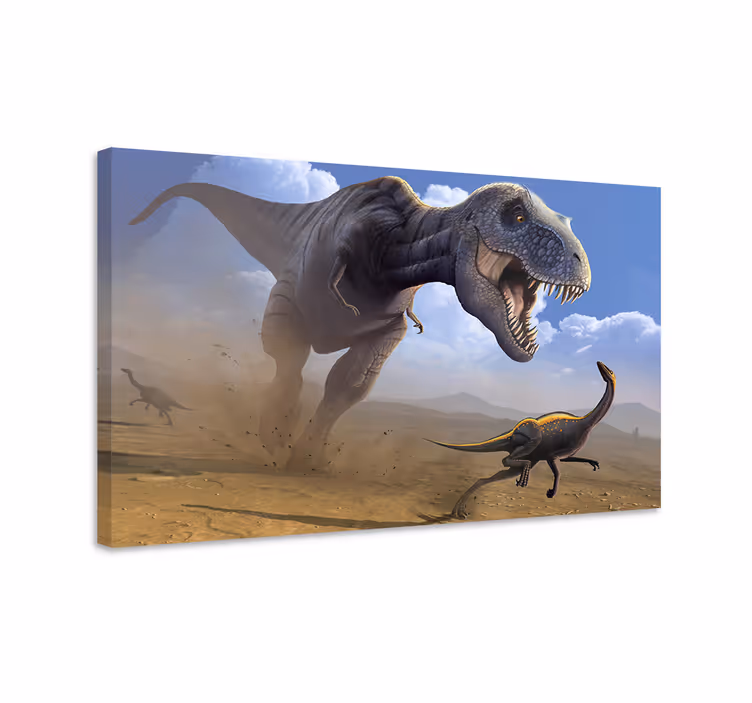 T-rex jagt dinosaur lærredsbillede - TenStickers