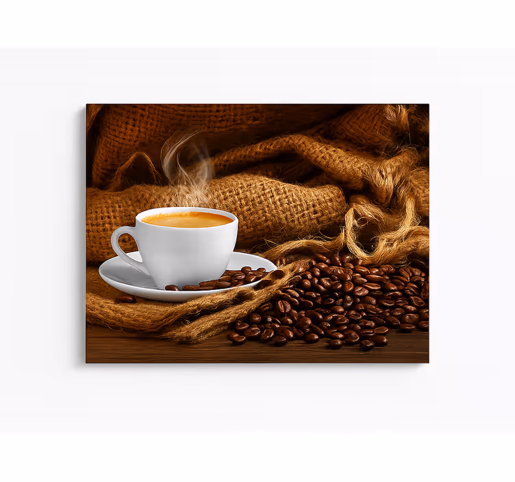 Kaffekorn og kop køkken lærredsbillede - TenStickers
