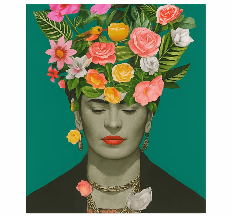 Frida kahlo farverige blomster kunst lærredsbillede - TenStickers