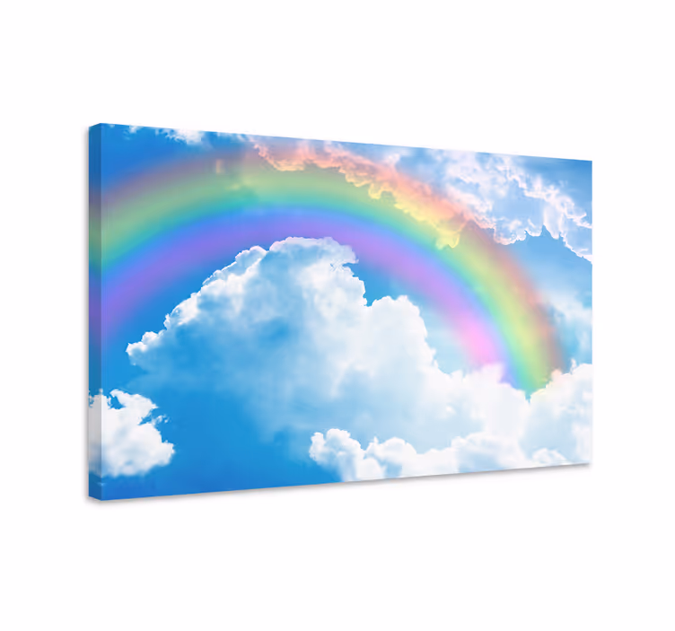 Blåt billede regnbue på blå himmel med skyer - TenStickers