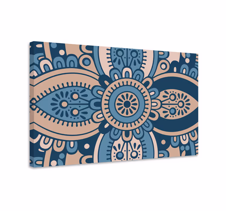 Blåt billede med blomster mandala - TenStickers