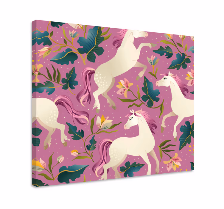 Heste lærredsbillede pink og blomsterdesign - TenStickers