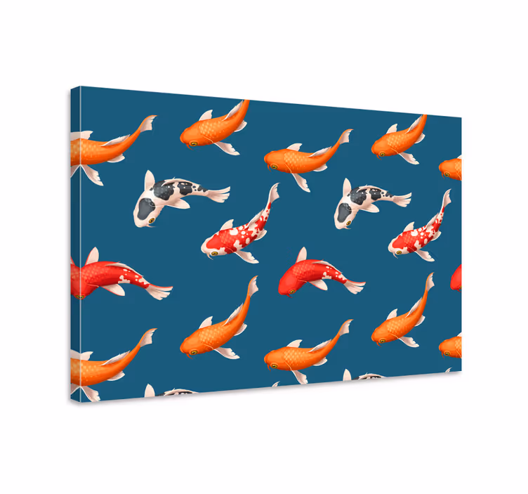 Fisk lærredsbillede koi fisk mønster blå baggrund - TenStickers