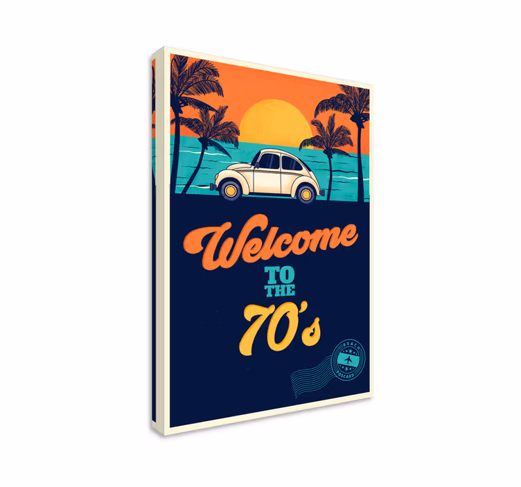 Retro plakat ved stranden vintage billede på lærred - TenStickers