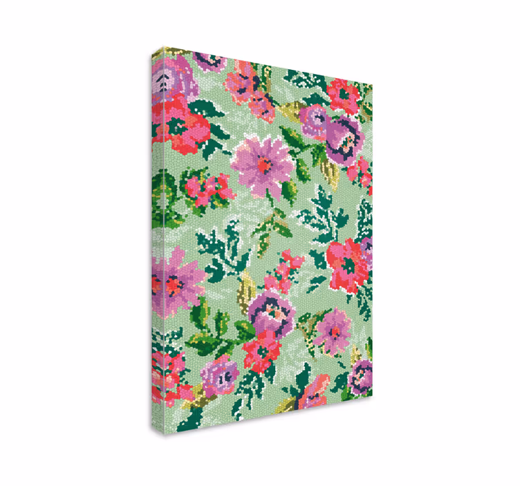Mosaik blomstermønster blomstret lærredsbillede - TenStickers