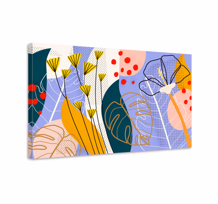Farverige blomster og blade lærredstryk - TenStickers