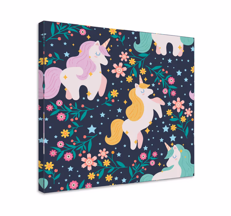 Blomster og stjerner enhjørning vægprint - TenStickers