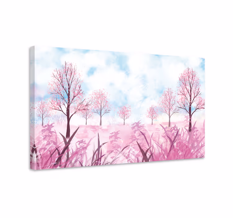Blomster og planter lærredsbillede pink blomsterlandskab - TenStickers