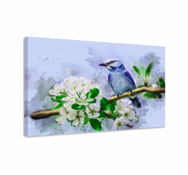 Blomster og fugletræ væg kunst lærred - TenStickers
