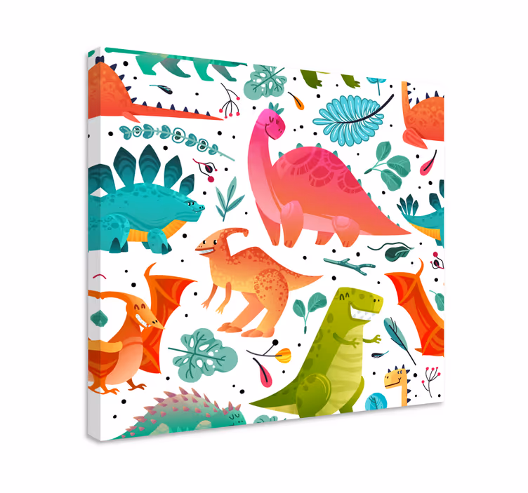 Glade dinosaurer til børn lærredstryk - TenStickers