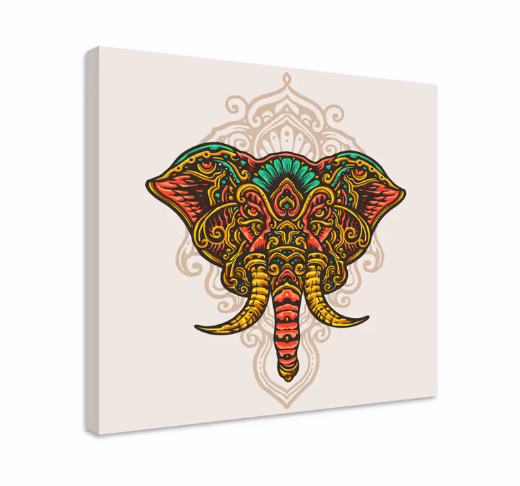Flerfarvet indisk mandala elefant lærred - TenStickers