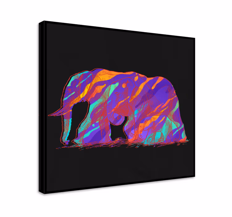 Elefant lærredsbillede med silhuetkunst - TenStickers