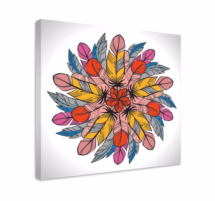 Mandala lavet af fjer lærred væg kunst - TenStickers