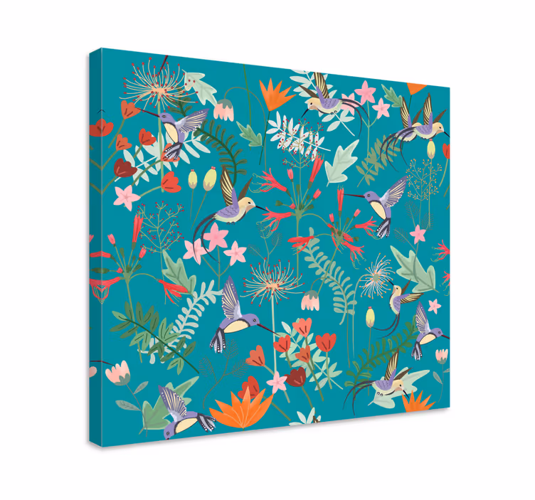 Blomstret kolibri-glæde blomster og planter lærredsbillede - TenStickers