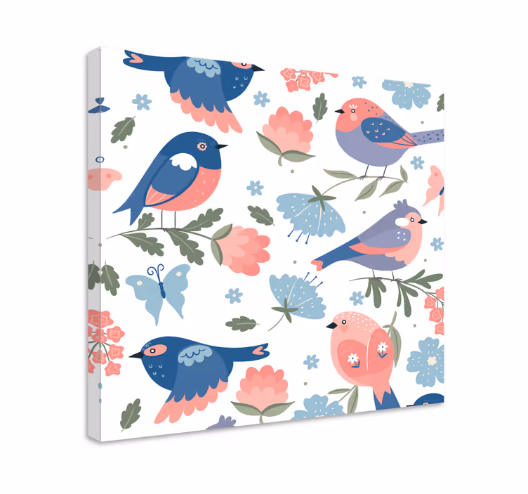 Blomster og planter lærredsbillede farverige fugle - TenStickers