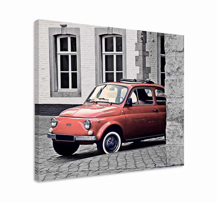 Retro billede på lærred klassisk rød bil - TenStickers