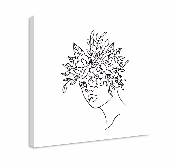 Kvinder med blomst ansigt lærred kunsttryk - TenStickers