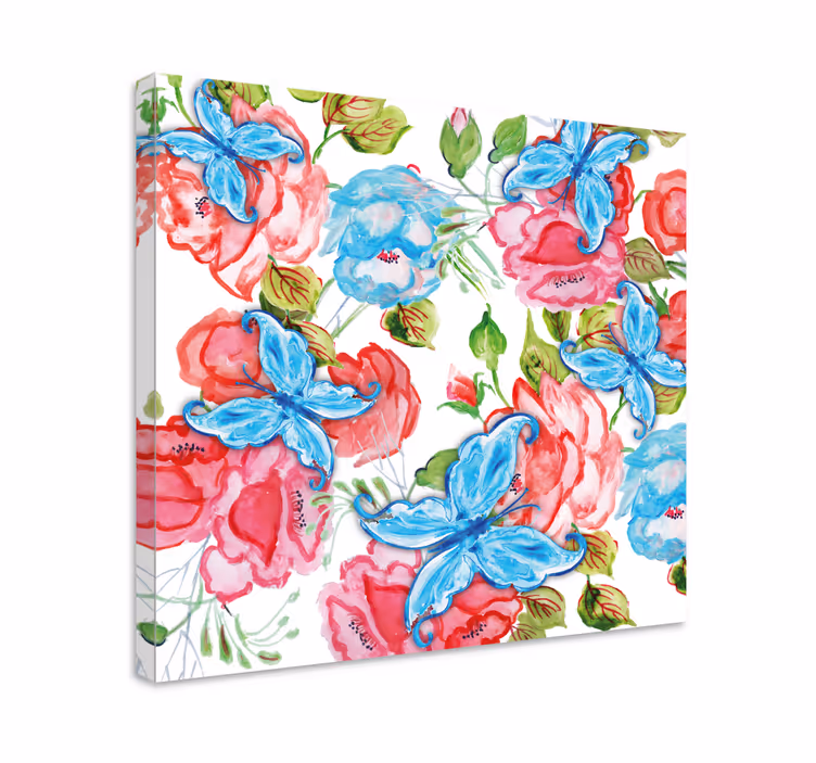 Blomster og planter lærredsbillede med sommerfugle - TenStickers
