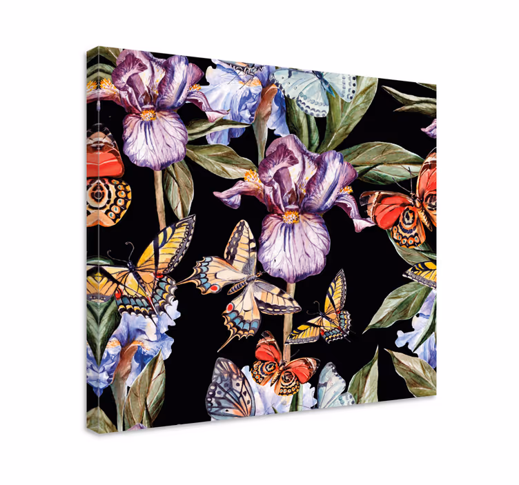 Delikate blomster og sommerfugl lærred væg kunst - TenStickers