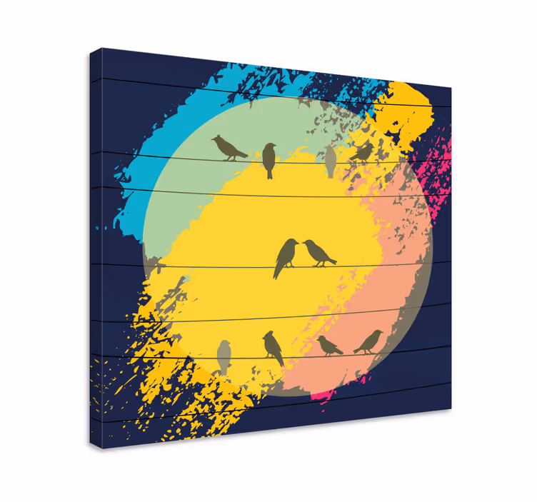 Retro cirkel silhuetter fugl lærredsbillede - TenStickers
