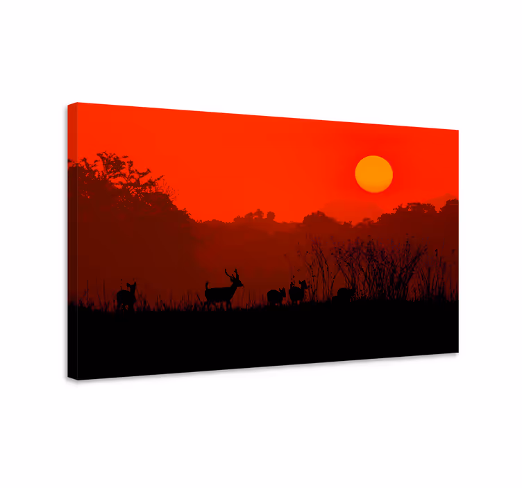 Hjorte billede på lærred solnedgang med silhuet - TenStickers