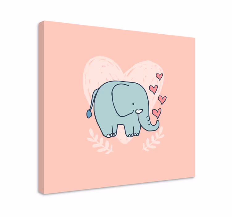 Sød elefant blæser hjerter børnehave lærred - TenStickers