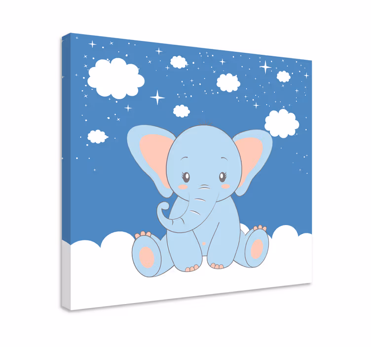 Sød baby tegneserie elefant blå børnehave lærred - TenStickers