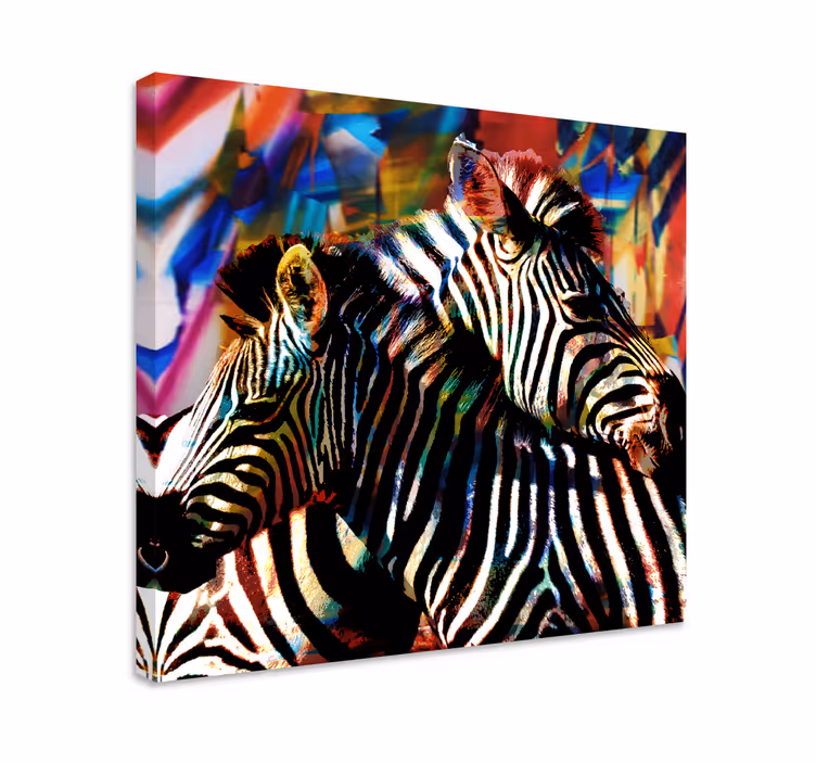 Dyre billeder på lærred farverigt zebra par - TenStickers