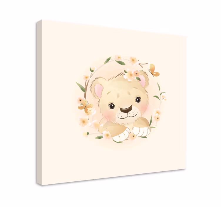 Løveunge i blomsterkrone dyre billeder på lærred - TenStickers
