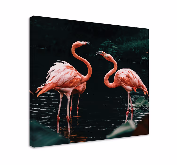 Fugl lærredsbillede flamingoer ved skumring - TenStickers