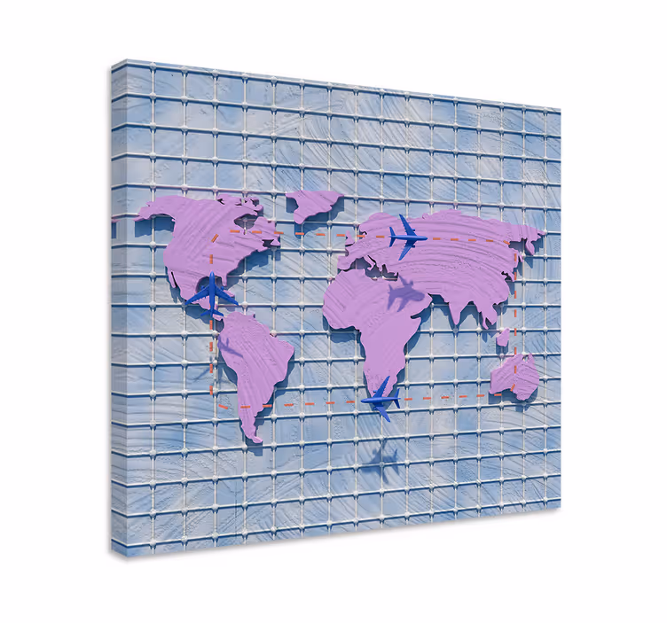 Stiliseret globalt kort verdenskort på lærred - TenStickers
