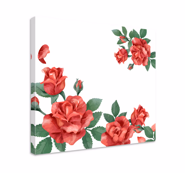 Røde roser på hvidt blomsterlærred - TenStickers