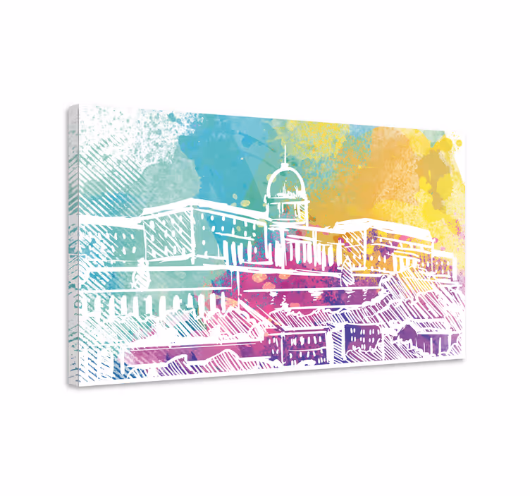 Historisk bygningslandskab by lærredsbillede - TenStickers