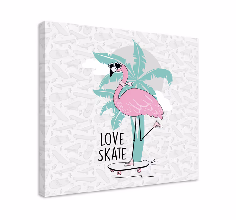 Dyre billeder på lærred flamingo på skateboard - TenStickers