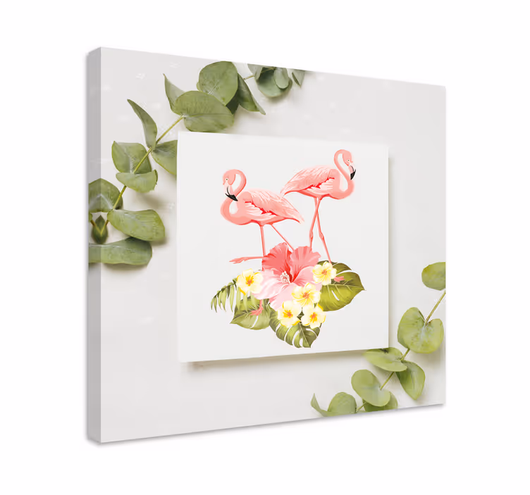 Flamingoer og hibiscus blomster og planter lærredsbillede - TenStickers